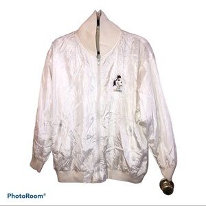Vintage SNOOPY White Satin Embroidered Bomber Jacket Sz L